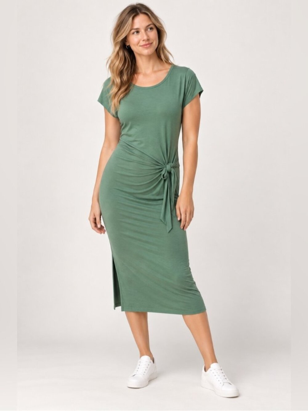 Joe Fresh Womens XL Green Bodycon Midi Dress Stretch New NWT Minimalist Summer